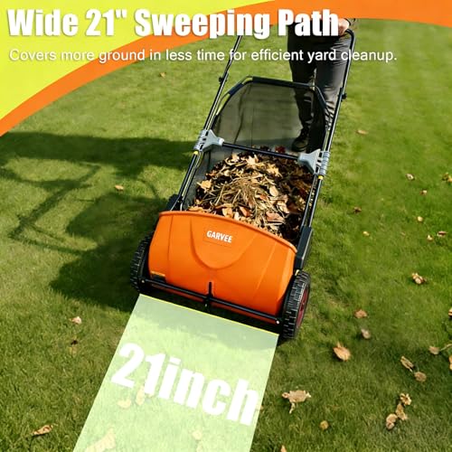 Image of Garvee Push Lawn Sweeper 21-Inch Manual, Leaf Sweeper for Yard