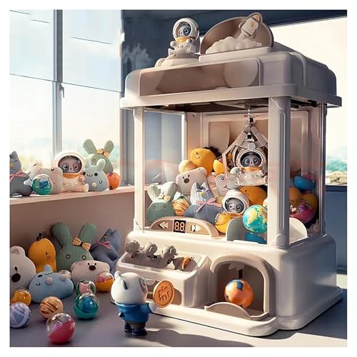 CUCUKAKA Machine Attrape Bonbon ， Mini Machine À Griffes avec Musique et Lumières,2 Poupées Panda,25 Peluches,20 Gashapons ， Machine Attrape Bonbon Jeu Amusant,Cadeau pour La Fête