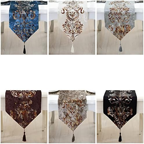 51buyoutgo Black Table Runner, Black Dining Coffee Table Runners UK for Centre Table, Gold Pattern Table Runner Tablerunner for Coffee Dining Table Decoration Decor 32 X 180 CM