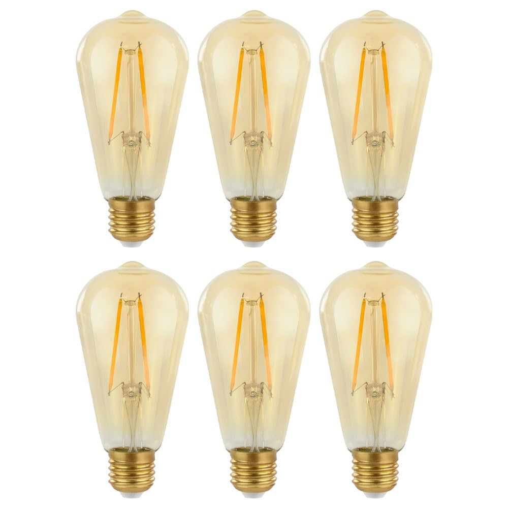 NCC-Licht 6 x Retro LED Leuchtmittel ST64 Edison 2W warmweiß 2700K, Vintage Glühbirne für Wohnraum Deko und Restaurant, Ersatz für 25W Glühlampe