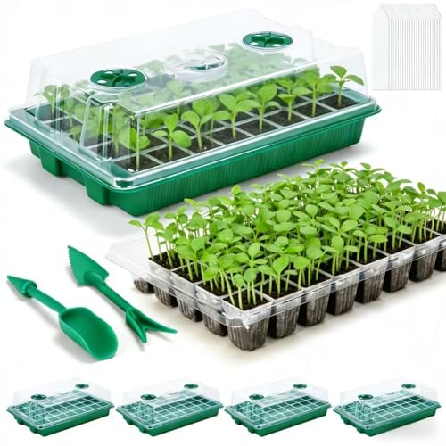 5 Pack Seed Starter Tray Seed Starter Kit (200 Cells Total Tray) with Adjustable Humidity Dome Plant Germination Trays Seed Starting Trays Mini Greenhouse Germination Kit for Seeds Growing Starting