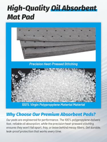 Image of Heavy Duty Oil Absorbent Pads 13.5 inch x 17.5 inch 100 Pcs | Automotive Absorbent Pad Absorbs Up to 10 oz per Oil Spill Pads Universal Leak Drip Garage Floor Oil Water Coolant Workshop