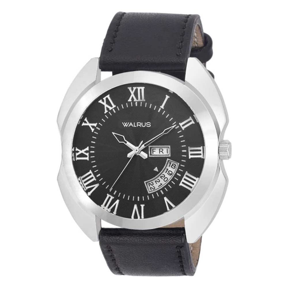 Walrus Black Dial Analog Day & Date Watch Black Vegan Leather Strap Stylish Mens Wrist Watch (B0C4L9K9CL) Amazon Price History, Amazon Price Tracker