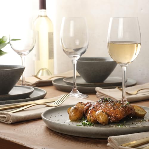 Image of Gibson Elite Coastal Forest Plates and Bowls Sets, 12-Piece Stoneware Dinnerware Sets, Triple Reactive Glaze Dish Set - Slate Grey