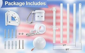 Flag Pole for Outside House with Holder Bracket - 6ft Tangle Free Flag Poles,Heavy Duty Flagpole Hardware Kit High Wind Resistant,Metal Flagpoles Residential for Outdoor,Porch-White