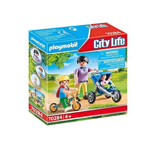 Playmobil 70284 Maman avec Enfants - City Life - avec Trois Personnages, Un Buggy de Sport, Un...