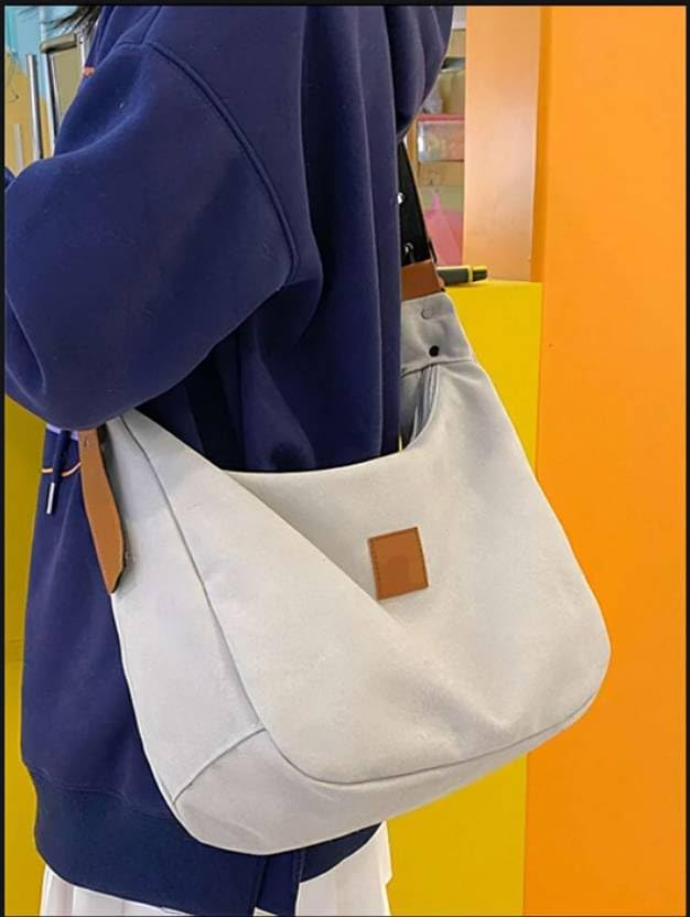 Image of Stylish Canvas Tote Bags Shoulder Bag for Women |Hobo Handbag with Adjustable Strap | Trendy Daily Use Collage Purse for Girls & Ladies-White