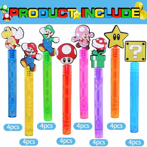 24 Piece Mario Bubble Wand for Kids(8 Style),Cute Mario Bubble Wand Great for Mario Theme Birthday Party Favors Birthday Wedding Bath Time Gifts for Boys Girls