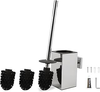 EXLECO Edelstahl Toilettenbürste WC Bürste mit 2 Ersatzbürste Wasserauffangbehälter Klobürste und Behälter Set Wandmontage Stehen mit Deckel Klobürstenhalter Badezimmer Accessoires WC Garnitur Chrom