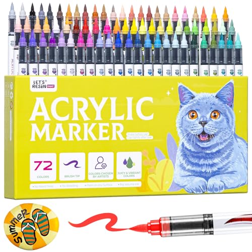 Image of LET'S RESIN PAINT Acrylic Paint Markers Brush Tip 72 Colors-Water Based