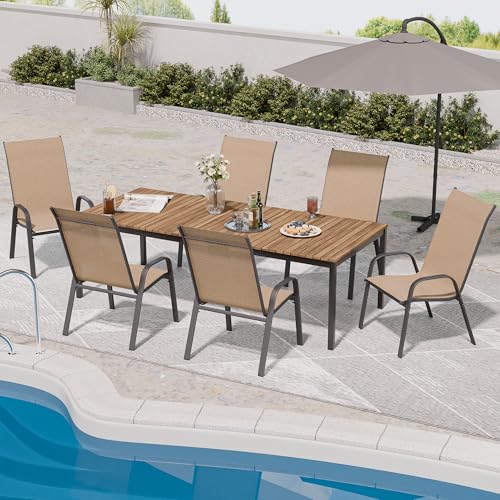 Image of Patio Chairs Set of 6, Outdoor Dining Chairs Stackable for All Weather, Breathable Metal Modern Outside Furniture Chair for Pool Side, Garden, Backyard Deck, Brown