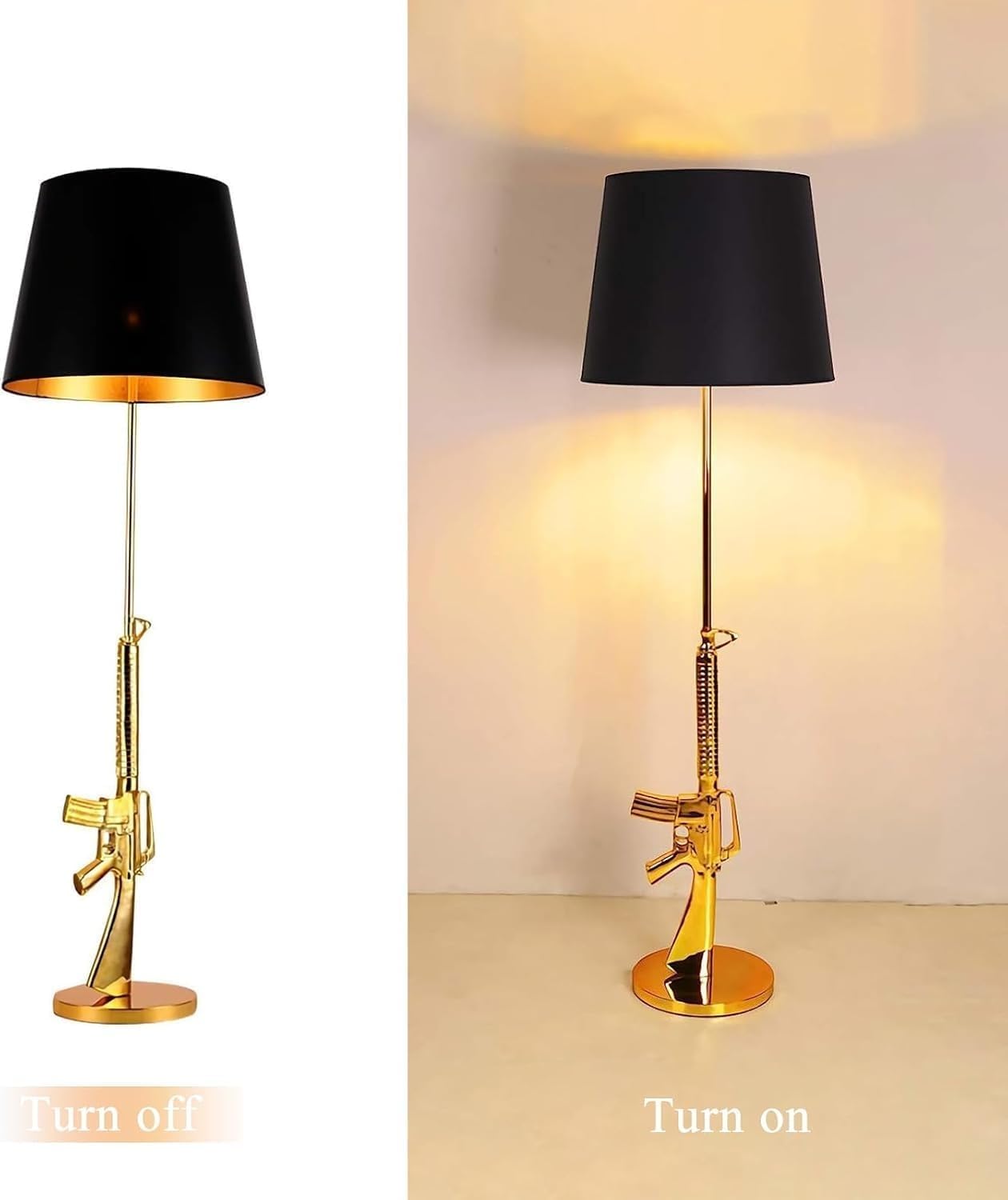 Lampada da scrivania a forma di pistola dorata, luce notturna, moderna e accattivante, ideale per camera da letto, hotel, soggiorno, camera degli ospiti e cameretta dei bambini. Lampada AK (lampada a