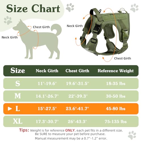 VavoPaw Taktisch Hundegeschirr, Einfach Kontrolle & Anti Zug Hundegeschirr mit Molle Panel und Reflektierend Streifen, Taktisch Weste für Hunde Training, Wandern, Jagd, Outdoor, Armeegrün, L