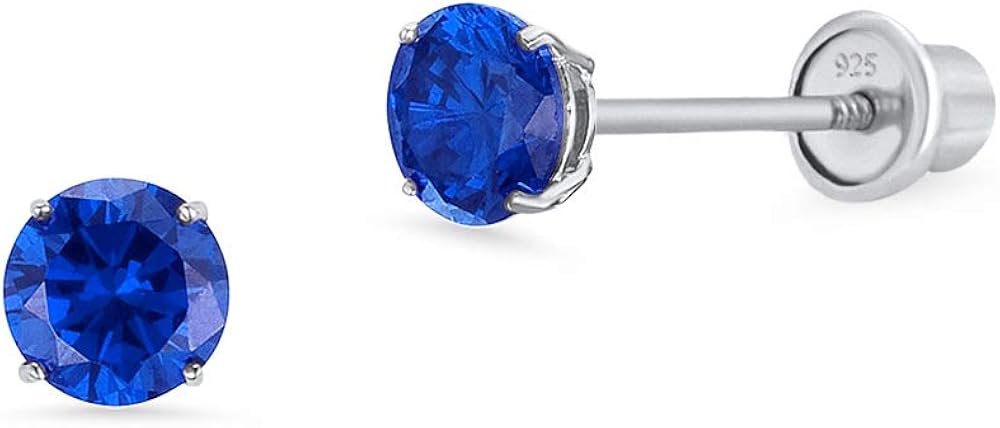 925 Sterling Silver Rhodium Plated 4mm Cubic Zirconia Stud Screwback Baby Girls Earrings