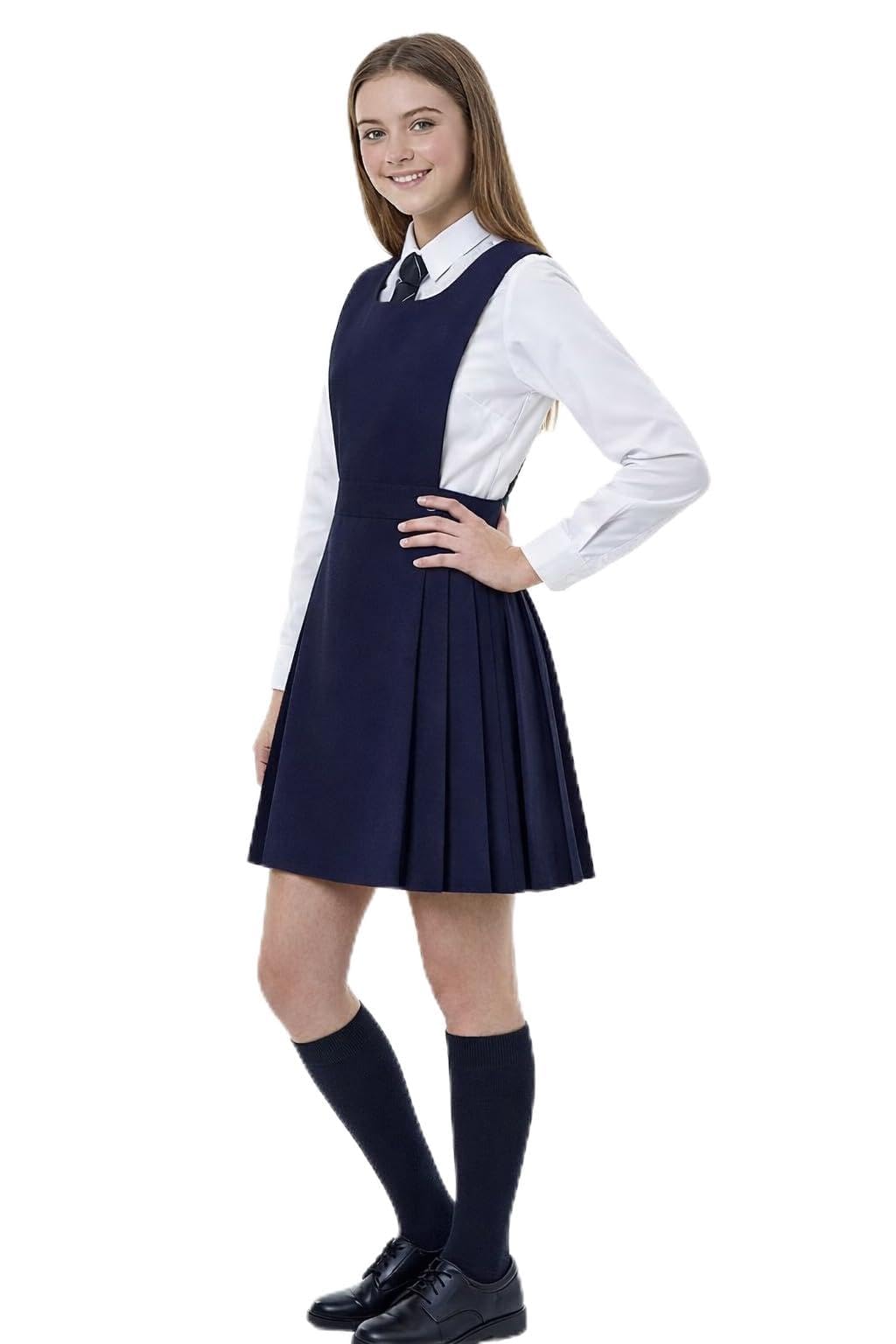L S U Girls Navy Bib Pinafore Pleated School Uniform School Dress (17-18, )