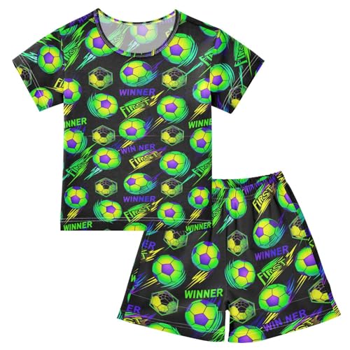 Soccer Ball Dark Pajama Set Short Sleeve Nightwear Soft Clothes Set Summer Pajamas Cotton 5Y