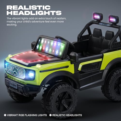 Image of Baybee Benzie 4x4 Battery Operated Jeep for Kids, Ride on Toy Kid Car with RGB Windshield Light & Music | Baby Big Battery Cars | Electric Jeep Car for Kids to Drive 2 to 6 Years (Fluorescent Green)