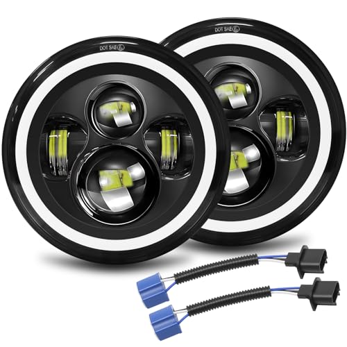 Willpower 2pcs 7'' Round LED Headlights, 50W 5000LM 4 Lens Angel Eyes White DRL & Amber Halo Ring Turn Signal Lights High/Low Beam for Jeep Wrangler JK LJ CJ TJ Motorcycle Offroad Car -  YY-MMR01-7in-2x4LED-QYHB-YZ02