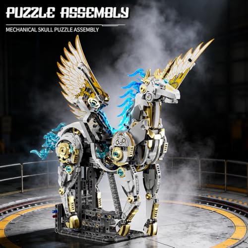 Image of SKY LINE OCEAN Mechanical Unicorn Building Blocks Set (1499+ PCS) | Complex for Ages 14+ | Light-Up Articulated Fantasy Animal Model with Stand | STEM Construction Toy | 5 Year Structural Warranty