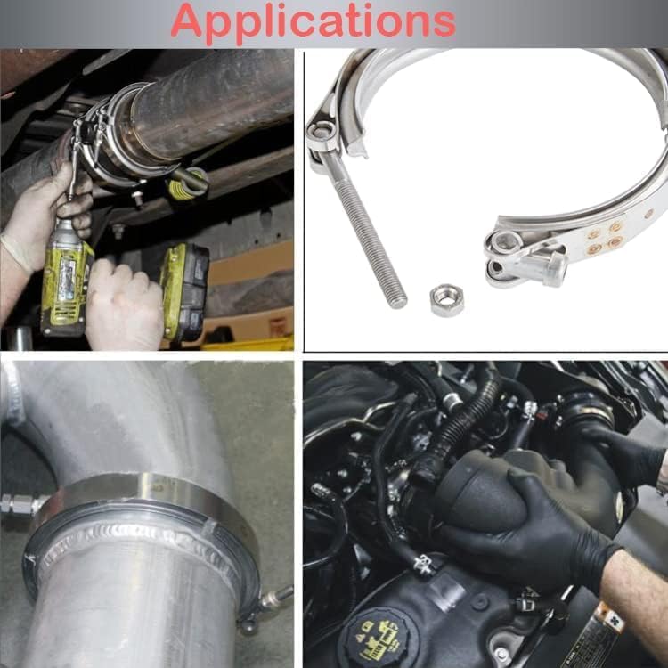 Miniatura 5 de Abrazadera de banda en V de acero inoxidable 304, 2 juegos de brida macho y hembra, adecuada para conexión de tubo de escape, disponible en tamaños