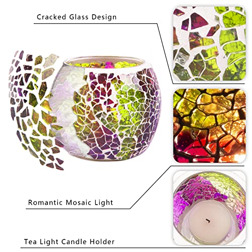 Rancco Glass Votive Candle Holder For Tealight, Romantic Mosaic Cracked Candle Holder, Candle Lamp Aromatherapy Candlescape Bowl For Valentine's Thanksgiving, Christmas Table Centerpiece, Party Decor #TOP4