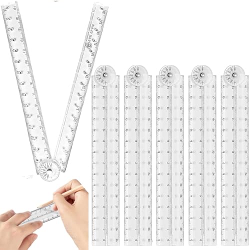 LCHYI 6-Pack Clear Acrylic Folding Rulers - 12 Inch Shatterproof Straight Ruler 180 Protractor Flexible Measuring Tool for School Office Drawing Geometry