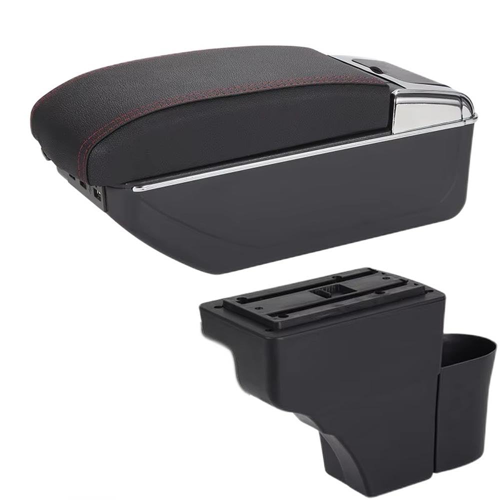 For Nissan Note Car Armrest Box Retrofit Parts Storage Box Ashtray Interior Parts(B1 Black red 7USB)