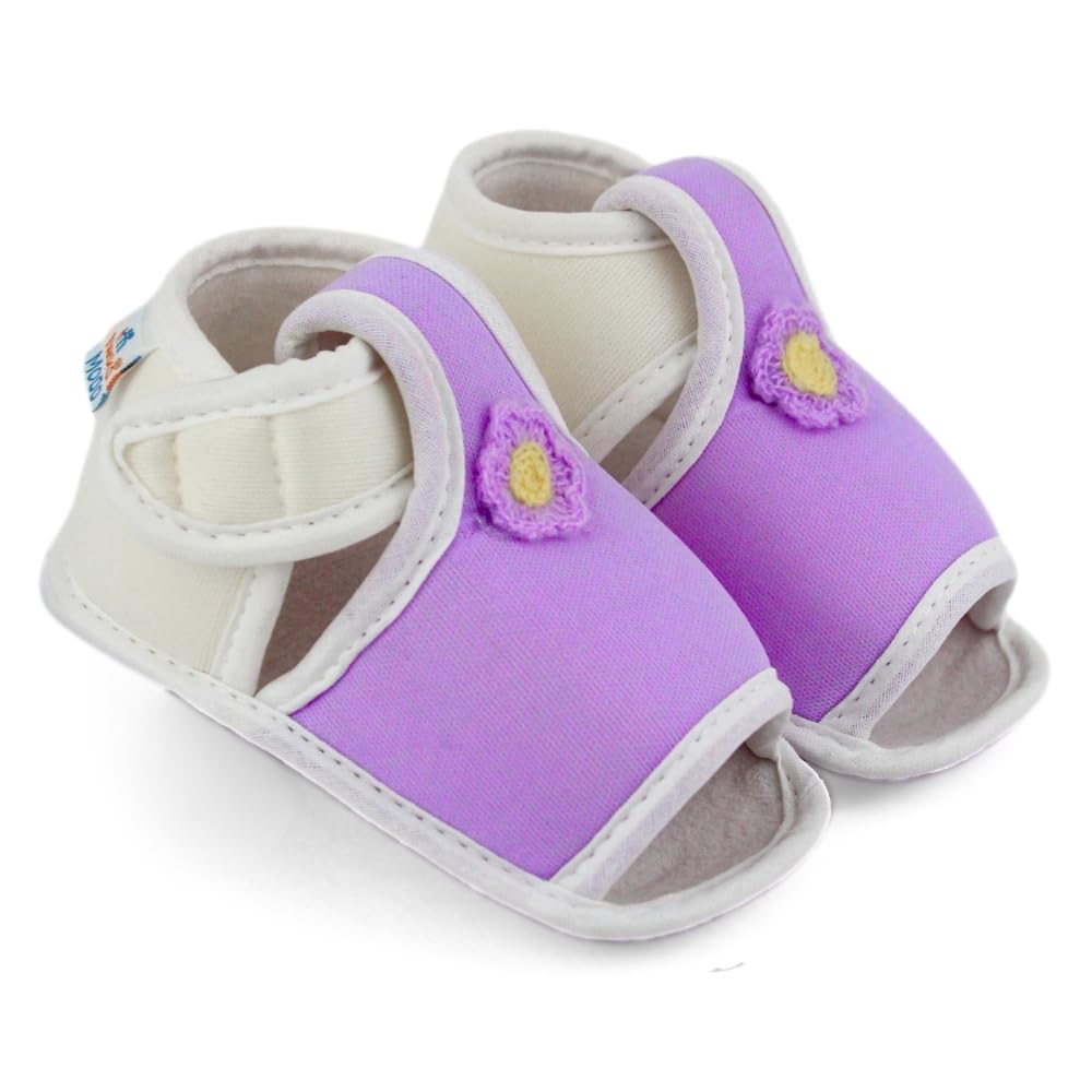 neska moda 6 To 12 Months Baby Girls Skin-friendly Cotton Floral Purple,White Hook & Loop Sandal Booties-BT5540-picture-48