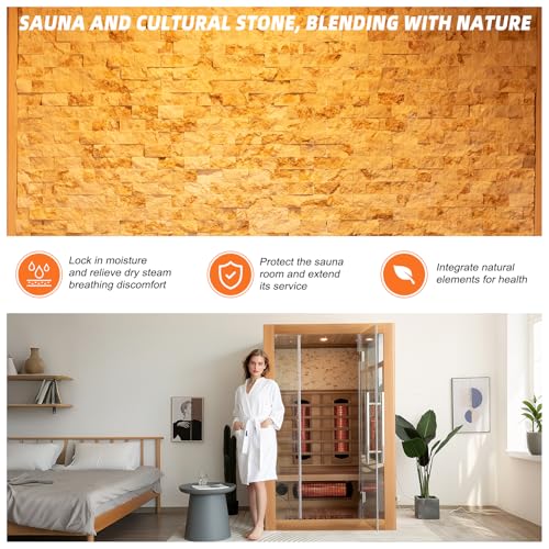 Image of Smartmak Infrared Home Sauna, 2-Person Canadian Hemlock Wood Sauna, Cultural Stone /Full-Spectrum Heating Panels, Starry Sky Lighting, Speakers, Oxygen Bar (220V, 1750W)
