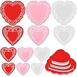 Glenmal 1000 tapetes de papel con forma de corazón de San Valentín para manualidades con 3 colores rojo, rosa y blanco, recortes de corazón de encaje para decoración de fiestas