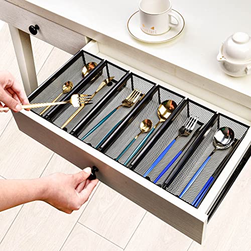 9 X 3 X 2 Inch Silverware Drawer Organizer, 6 Pcs Metal Mesh Drawer Organizer For Kitchen, Black Utensil Organizer, Silverware Tray With Interlocking Arm For Flatware Knives Forks And Spoons #TOP2