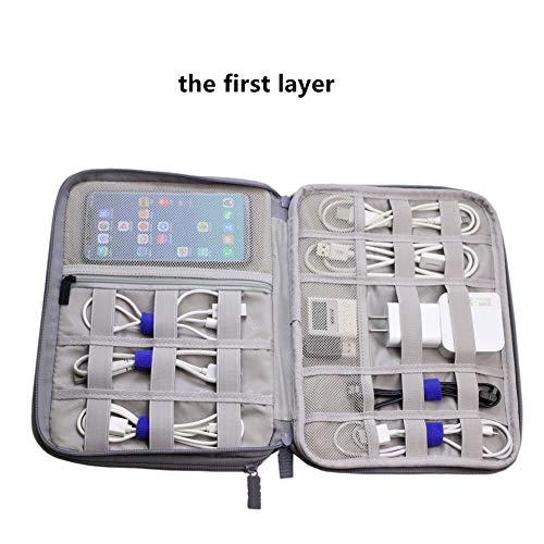 Electronics Organizer Travel Cable Cord Wire Bag Accessories Gadget Gear Storage Cases for 10.5 Inch Tablet (Light Gray)