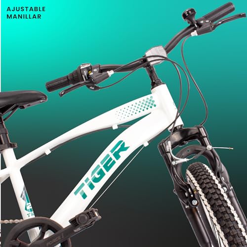 Miniatura 7 de Tiger Bike Bicicleta Infantil 20 Pulgadas Tamaño De Rueda A Elegir 6 Velocidades Shimano Bicicleta Para Niños De 6 A 10 Años Altura Ajustable Blanco Verde