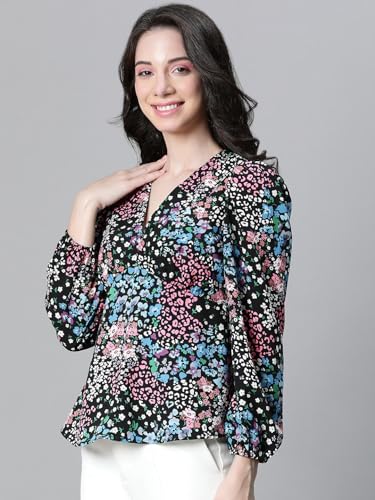 Image of oxolloxo Women Floral Print V-Neck Long Sleeve Top