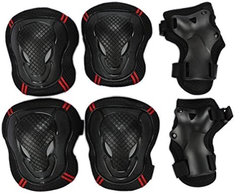 Kids Adult 6PCS Sports Protective Gear Set Adjustable Reflective Cycling Roller Skating Knee Elbow Wrist Pads Safety Support Guards Pad Set Equipment for Skateboard, BMX Bike, Inline Skating, Scooter