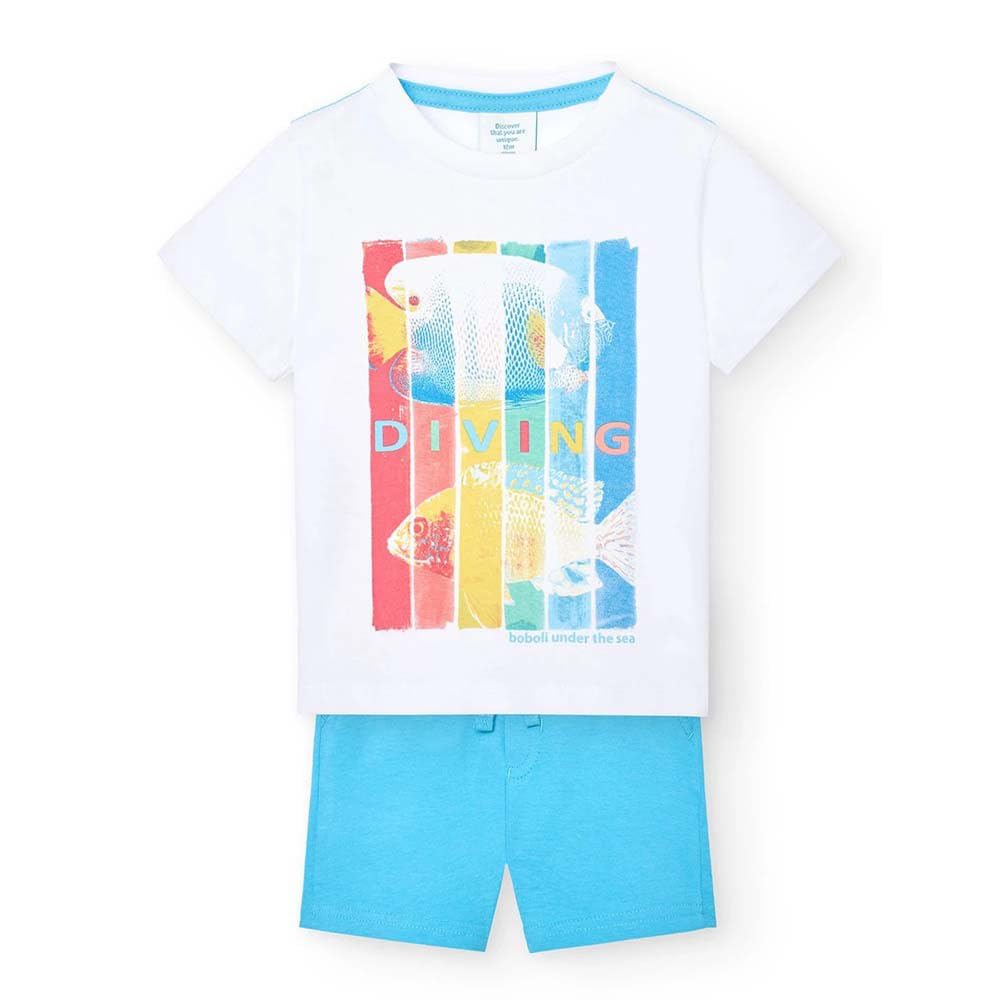 boboli Chandal Niño Verano – Conjunto Deportivo Niño – 100 Algodón - Conjunto Verano Niño – Camiseta manga corta y Pantalon corto para niño - Ropa de bebe niño de 1 años a 4 años