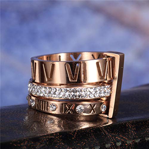 Jaline Stainless Steel Cz Zirconia Roman Numeral Ring For Women Girls 3 In 1 Spinner Rings (Rose Gold, 7 Runs Small) #TOP3