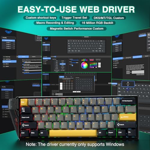 Image of AULA WIN60 HE MAX - 60% Mechanical Gaming Keyboard Wired, Hall Effect Magnetic Switches Hot Swappable, Adjustable Actuation Rapid Trigger Mode, 8000 Hz Polling Rate, 60 Percent Keyboard Compact Design