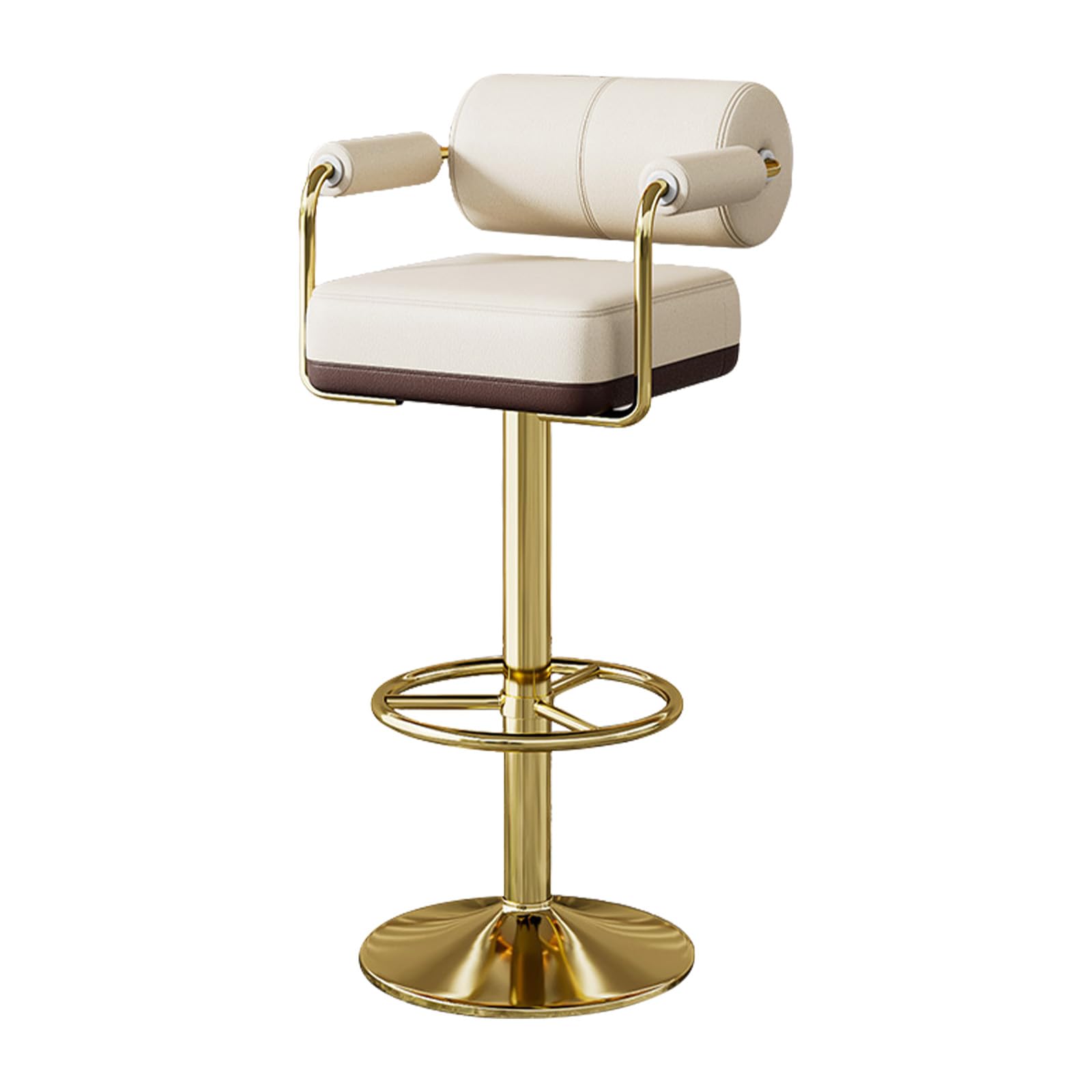 Taburete de bar moderno con altura ajustable para islas de cocina, cómoda silla con respaldo y reposabrazos, tapizada en piel sintética, para comedor o pub, color blanco