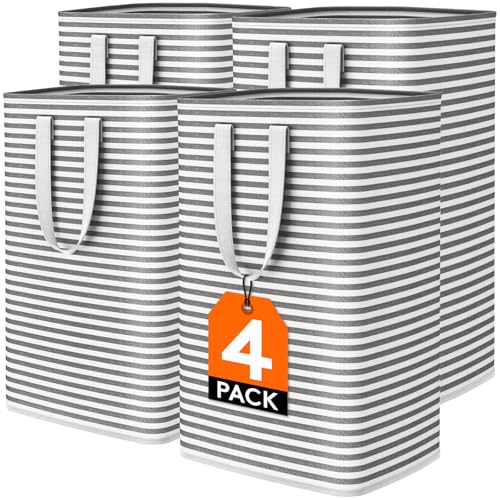 Lifewit 4 Pack Laundry Hamper Large Collapsible Laundry Baskets, Freestanding Waterproof Clothes Hamper with Easy Carry Handles in Laundry Room Bedroom Bathroom College Dorm for Adults, Black, 4 x 80L
