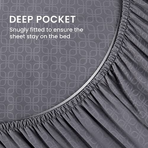 SLEEP ZONE Luxury Embossed Queen Sheets Set, Four-Leaf Clover Pattern Sheet & Pillowcase Sets 4 Piece - Super Soft, Wrinkle Free, Fade Resistant, Deep Pocket 16" (Gray, Queen)