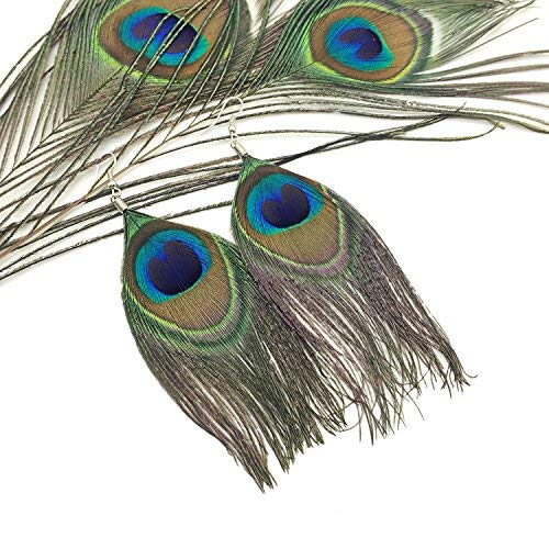 Native Feather Dangle Earrings for Women Long Peacock Feather Earrings for Women Dangling Boho Hook Peacock Feather Earring by KISSPAT - Image 2