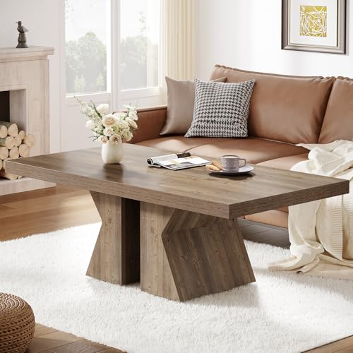 Tribesigns-Wood-Coffee-Table-47-Inch-Rectangular-Center-Table-with-Thick-Wooden-Base-Farmhouse-Wood-Look-Cocktail-Table-for-Living-Room-Brown Tribesigns Wood Coffee Table 47 Inch Rectangular Center Table with Thick Wooden Base Farmhouse Wood Look Cocktail Table for Living Room Brown