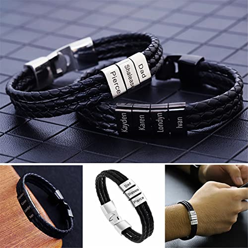 Bauma Auto Mens Custom Bracelet Personalized Leather Bracelet For Men With 1-6 Custom Name Beads Fathers Day Bracelet For Dad Family #TOP5