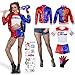 IEEILULU Quinn Kostüme für Erwachsene, Quinn Kostüm Cosplay Costume Set, Quinn Cosplay Kit Enthalten Tattoo Joker, Jacke, Shorts, T-Shirt, Handschuh, Netzstrümpfe für Halloween Karneval Cosplay (L) Halloween Tattoo günstig Kaufen-IEEILULU Quinn Kostüme für Erwachsene, Quinn Kostüm Cosplay Costume Set, Quinn Cosplay Kit Enthalten Tattoo Joker, Jacke, Shorts, T-Shirt, Handschuh, Netzstrümpfe für Halloween Karneval Cosplay (L)