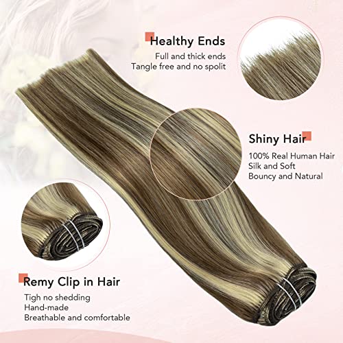 Clip In Human Hair Extensions Mixed Bleach Blonde Extension Clip in Thickened Double Weft Brazilian Balayage Ombre Hair 120g 7pcs Full Head Silky Straight 100% Human Hair Clip In Extensions 22 Inch - Thumbnail 4