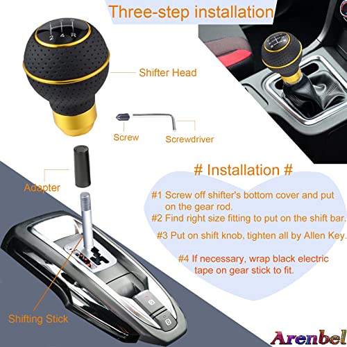 Arenbel 5 Speed Shifter Knobs Car Ball Shift Lever Stick Leather Gear Handle Replacement Fit Most Manual Vehicles #TOP3