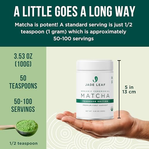 Image of Jade Leaf Ceremonial Grade Matcha Powder, 100g / 3.53oz Tin | Teahouse Edition - Ideal for Matcha Lattes or Tea Ceremonies! - Authentic Japanese Matcha Green Tea Powder - USDA Organic