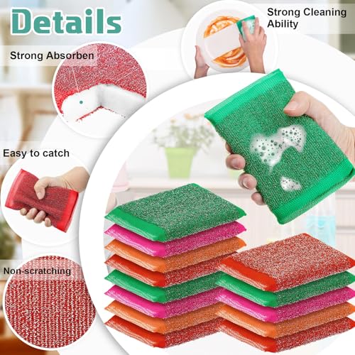 Image of Thyle 24 Pack Steel Wool Scrubber Kitchen Sponges, Heavy Duty Non Scratch Metal Sponges, Reusable Cleaning Scrub Pads for Dishes, Pots, Pans, Sink and Tough Hard Stains (Vibrant Color)