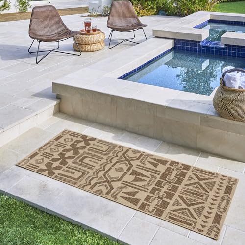 Gertmenian Indoor/Outdoor Kona Coast by Reyn Spooner Runner Rug - 2x6 Runner, Stain & UV Resistant, Ideal for Deck, Patio, Poolside Rooms - Tribal, Light Brown, 46672